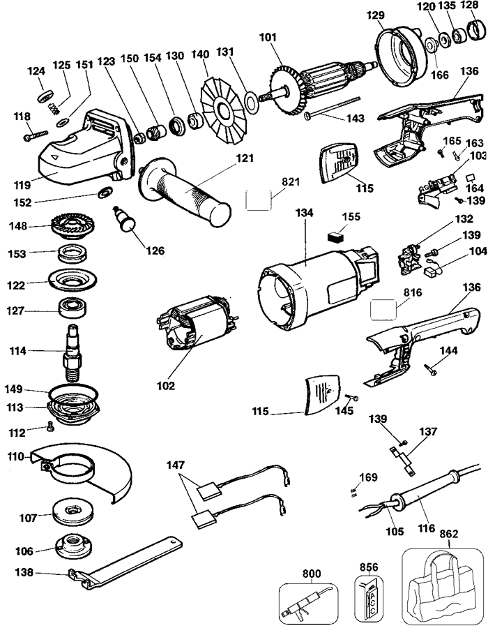 DeWALT DW840 7 inch Angle Grinder Parts (Type 1)