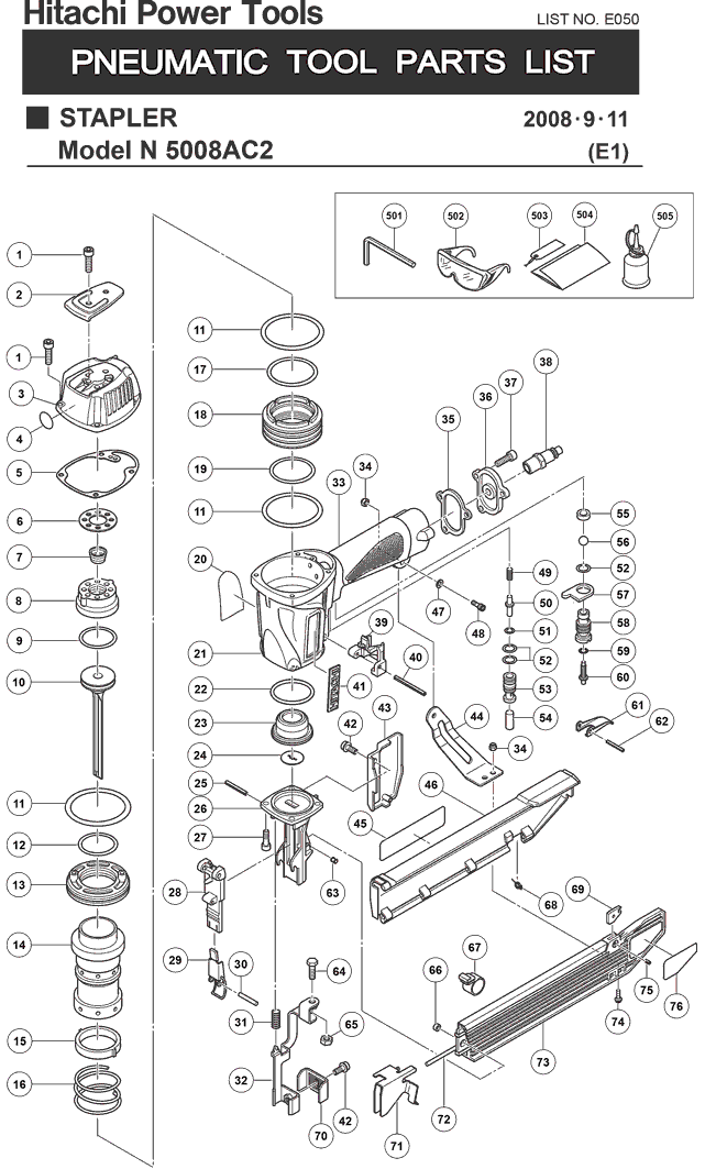 Hitachi N5008AC2 Parts - Pneumatic Stapler