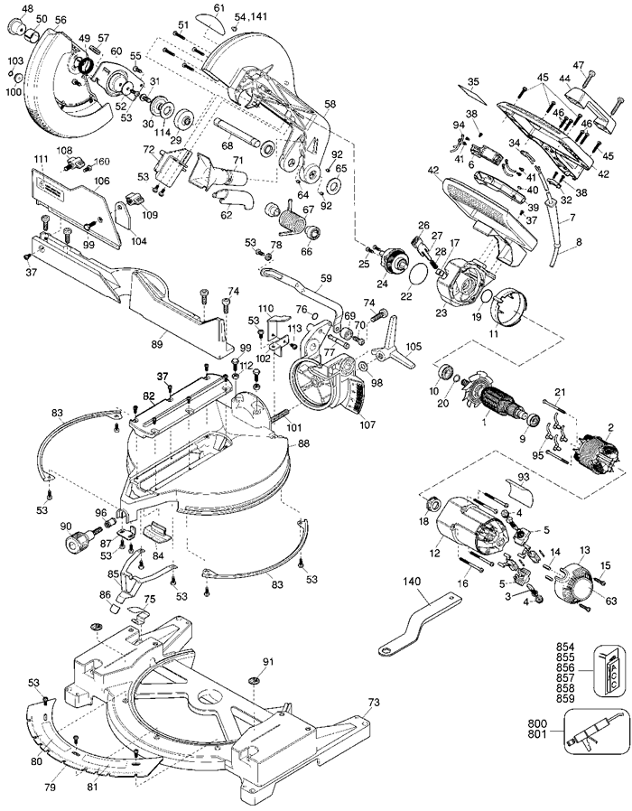 DeWalt DW705 Miter saw Parts (Type 3)