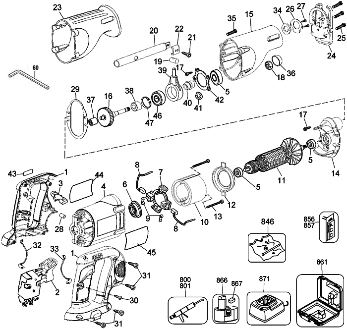 DeWALT DW938 18V Cordless Reciprocating Saw Parts (Type 1)