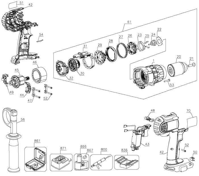 Dewalt DCD960 18V Cordless Drill/Driver Parts Kit - DeWALT Impact Driver Parts - DeWALT Parts - Parts